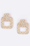 Rectangle Link Faux Pearlrhinestonedangle Earrings