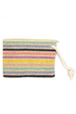 Rope Handle Multicolor Striped Straw Crochet Pouch