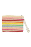 Rope Handle Multicolor Striped Straw Crochet Pouch