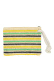 Rope Handle Multicolor Striped Straw Crochet Pouch