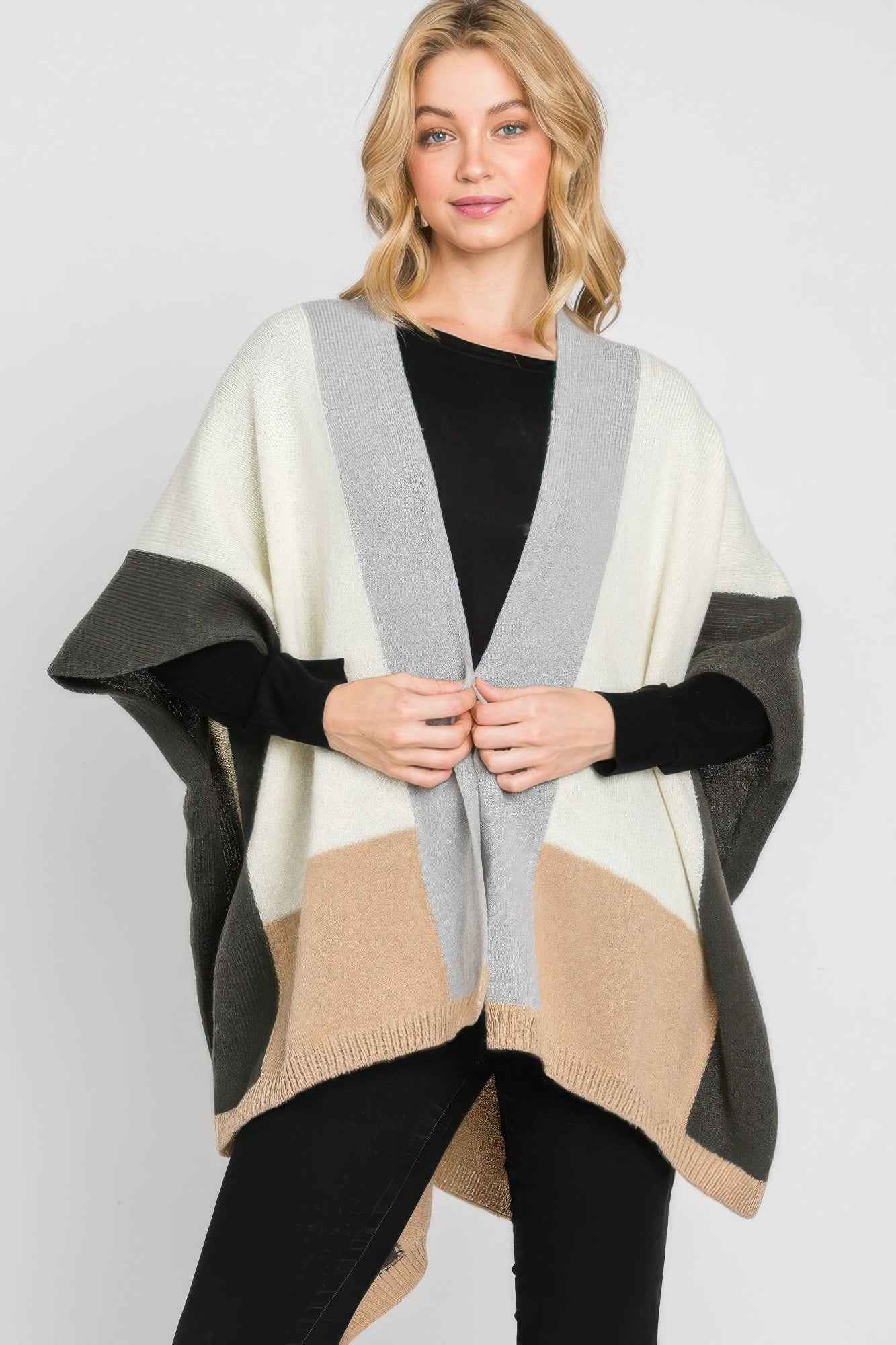 New Arrival – Soft Color Blocked Ruana – New Arrival Now Live
