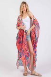Boho Print Open Front Long Kimono