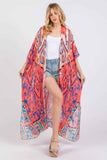 Boho Print Open Front Long Kimono