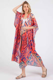 Boho Print Open Front Long Kimono