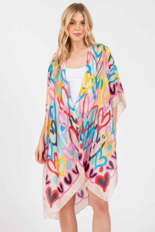 New Arrival – Multi Colored Heart Print Silky Feel Kimono – New Arrival Now Live