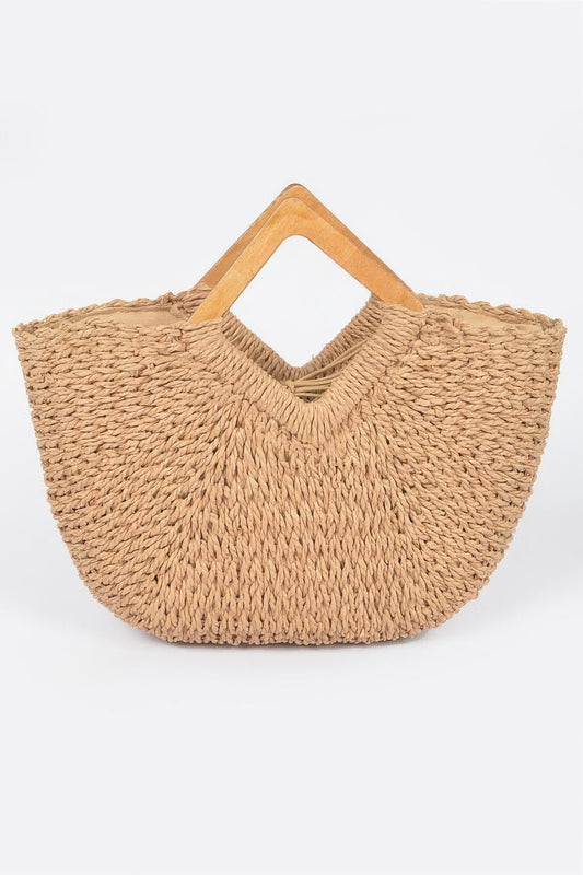 New Arrival – Faux Straw Wood Handle Tote Bag – New Arrival Now Live