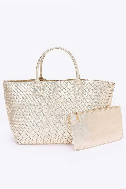 New Arrival – Metallic Faux Leather Braided Tote Bag – New Arrival Now Live