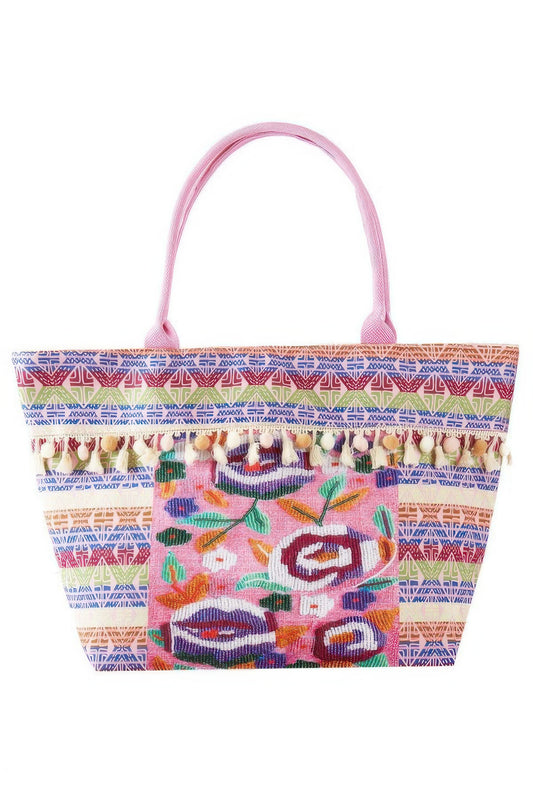 New Arrival – Boho Print Pom Pom Fringe Tote Bag – New Arrival Now Live