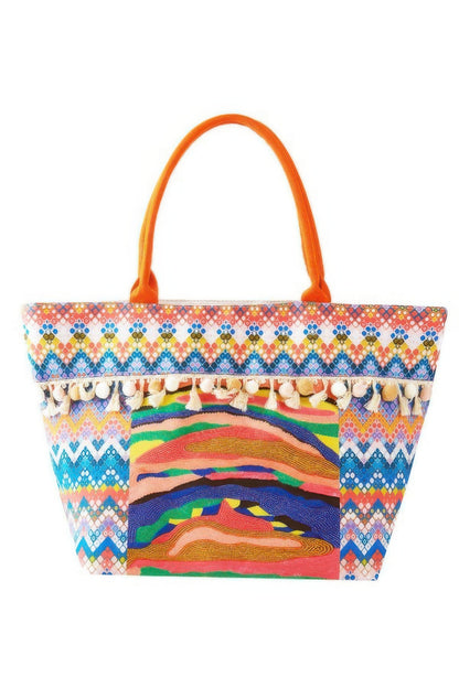 New Arrival – Boho Print Pom Pom Fringe Tote Bag – New Arrival Now Live