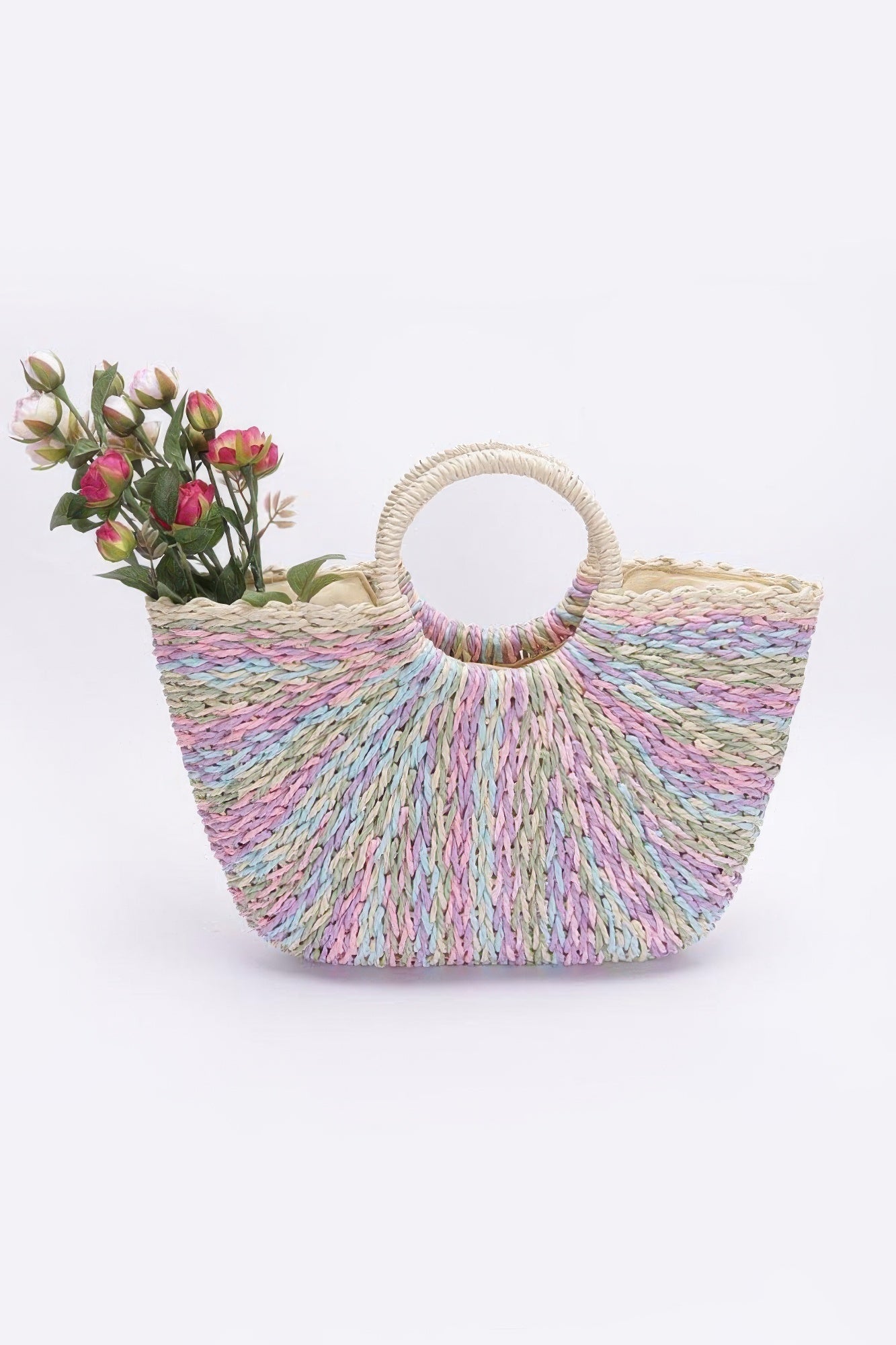 New Arrival – Faux Straw Multi Color Round Handle Tote Bag – New Arrival Now Live