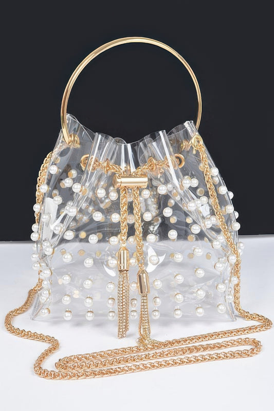 New Arrival – Clear Pearl Stud Bucket Bag W/chain Tassle – New Arrival Now Live