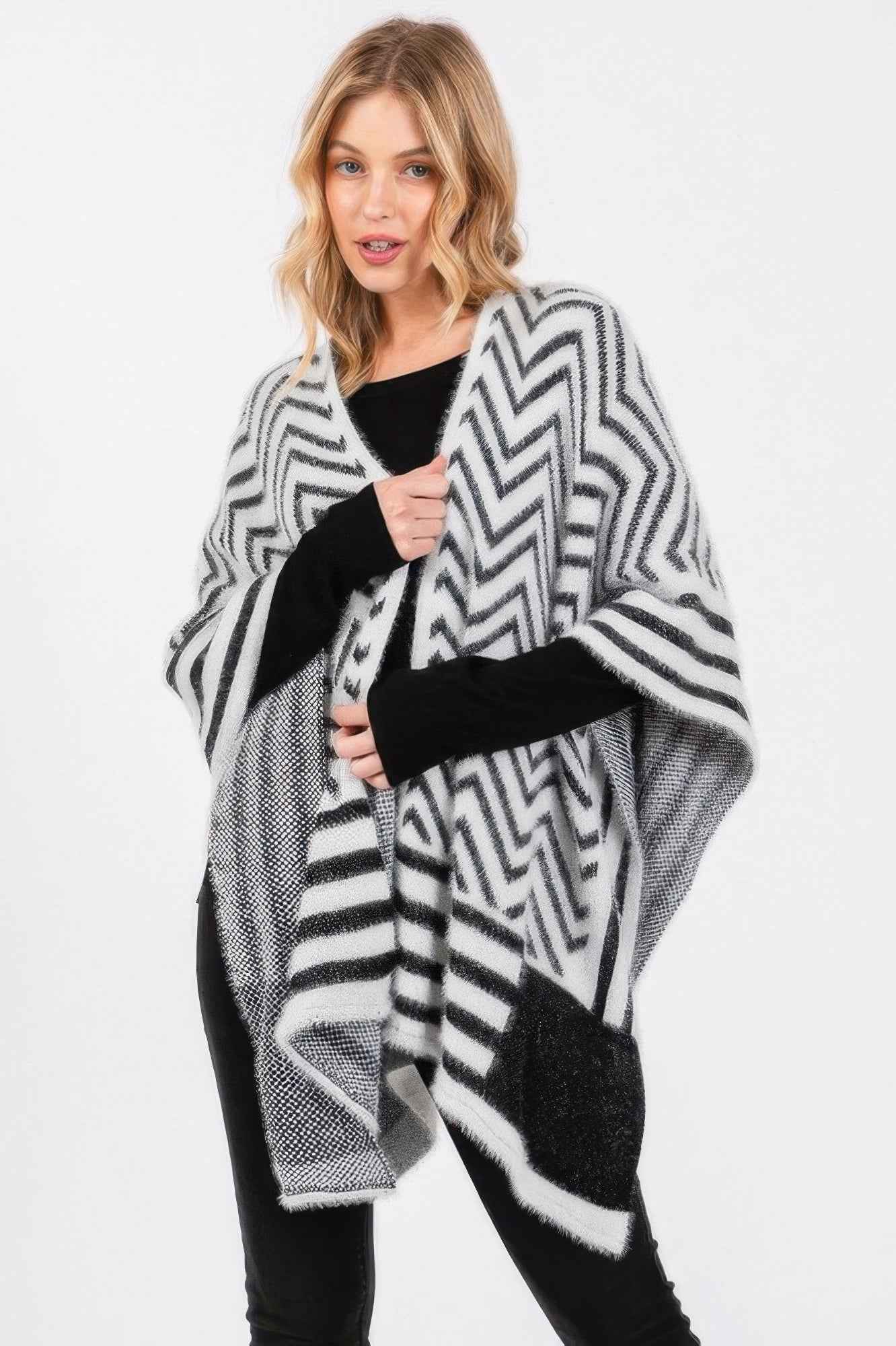 Fuzzy Chevron Pattern Ruana