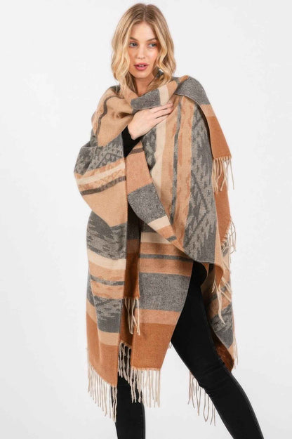 Aztec Pattern Fringe Ruana
