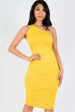 Sexy Solid Color Ruched One Shoulder Midi Bodycon Dress