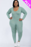 Plus Size Scoop Neck Long Sleeve Bodycon Jumpsuit