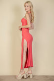 Ribbed Cut Out Front Side Slit Maxi Dress