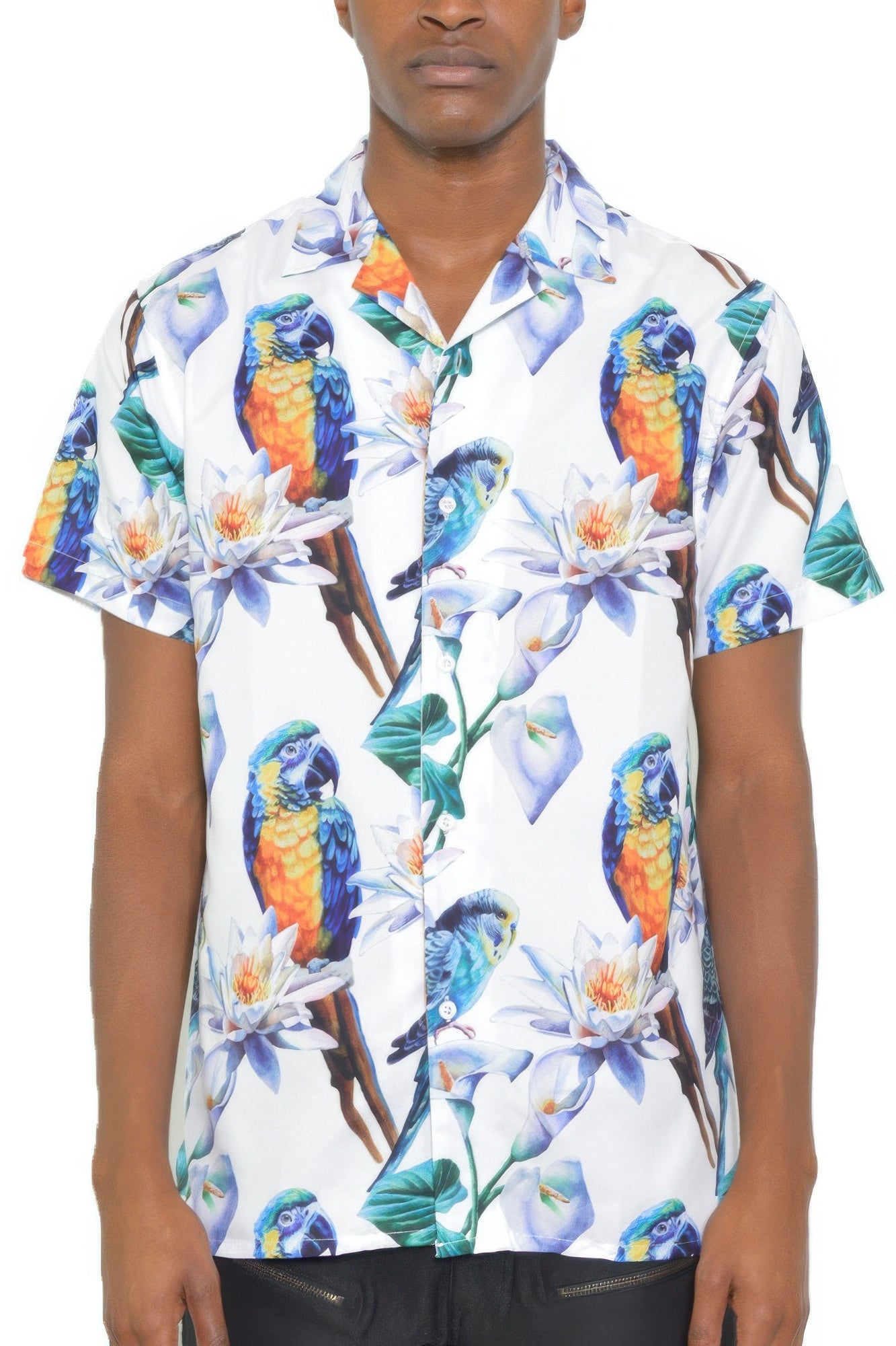 New Arrival – Mens Tucan Parrot Print Resort Button Down Shirt – New Arrival Now Live