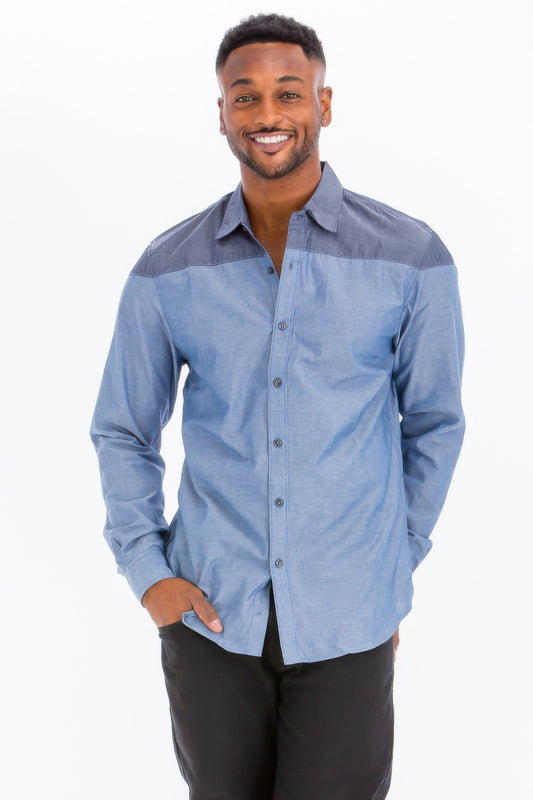 New Arrival – Men's Two Tone Long Sleeve Button Down Shirt – New Arrival Now Live