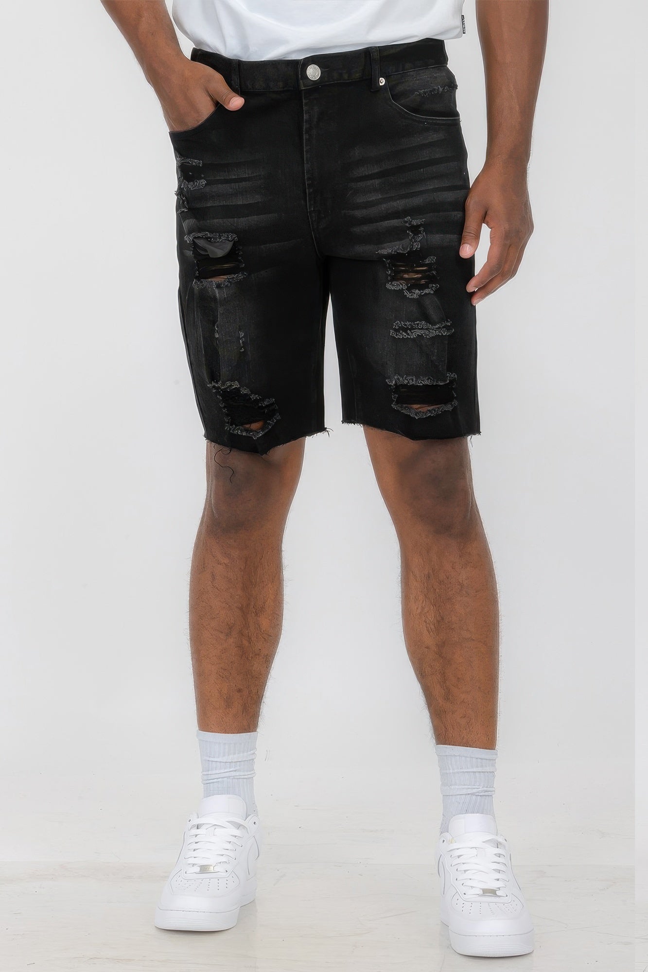 Distressed Stretch Denim Shorts – New Arrival Now Live