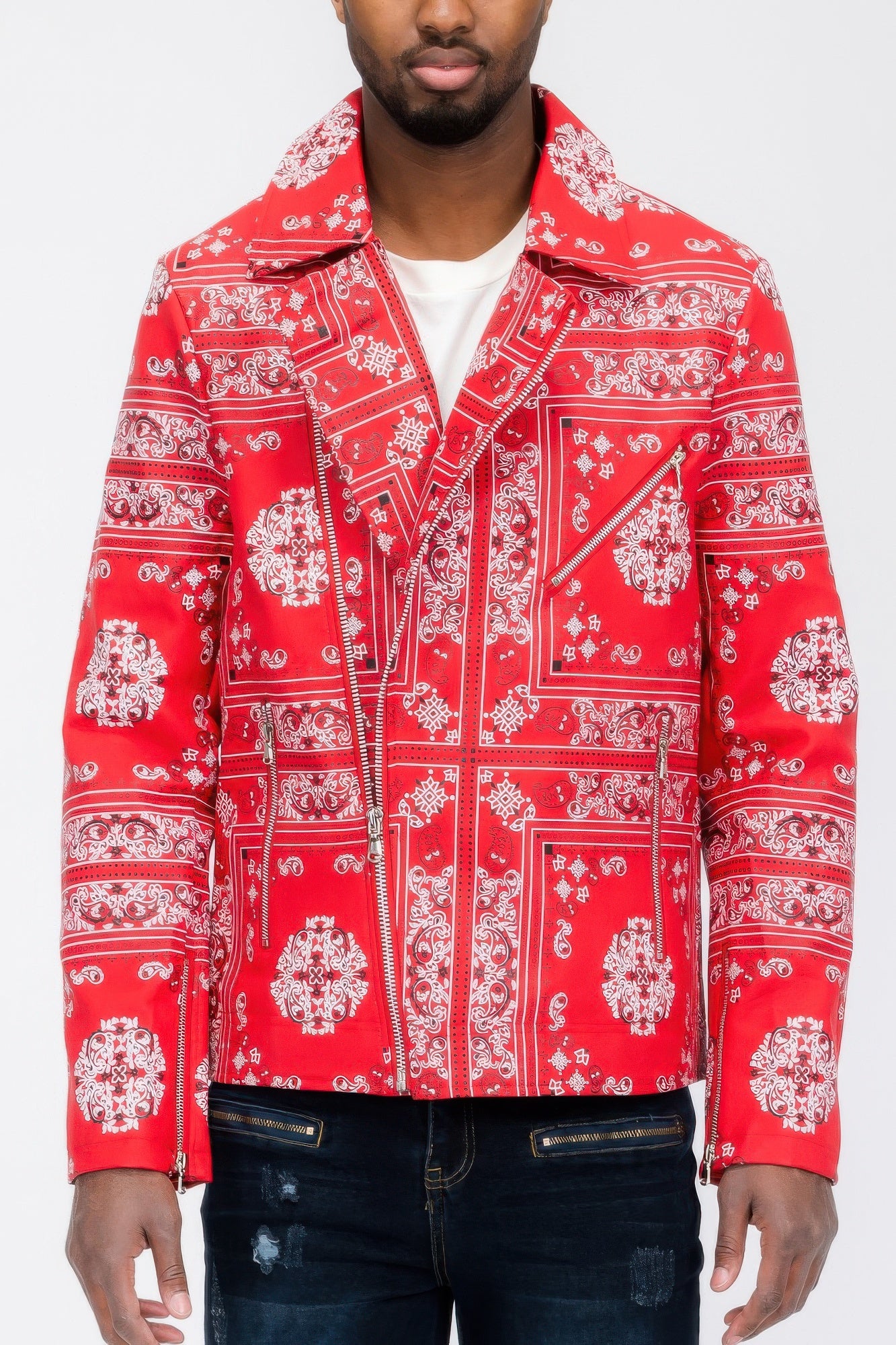 New Arrival – Bandana Print Vegan Leather Jacket – New Arrival Now Live