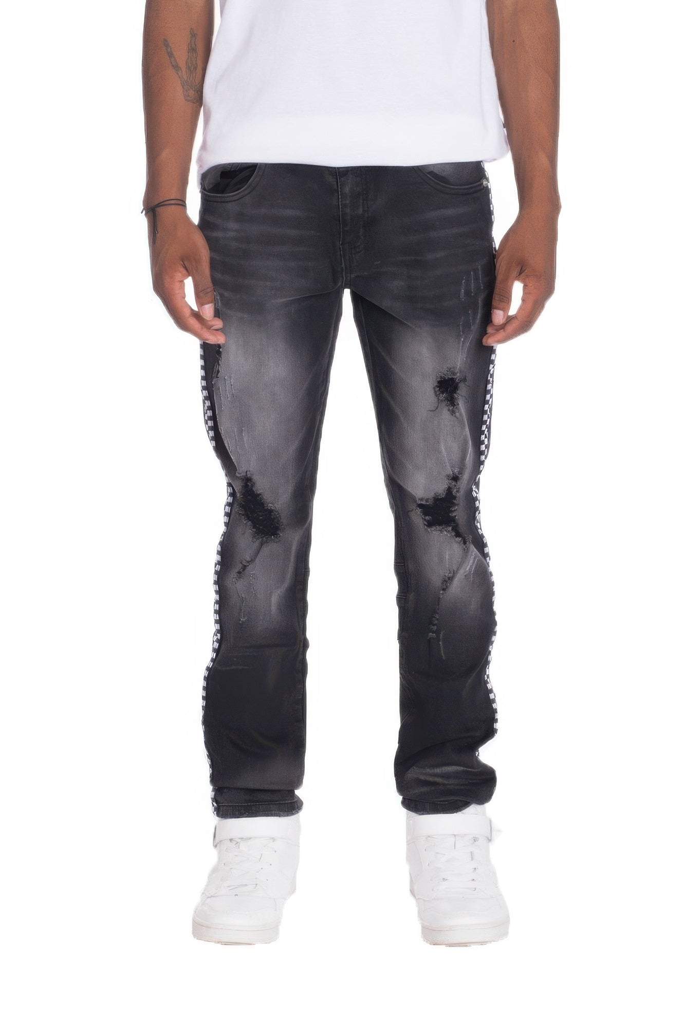 New Arrival – Distressed Denim Checkered Tape – New Arrival Now Live