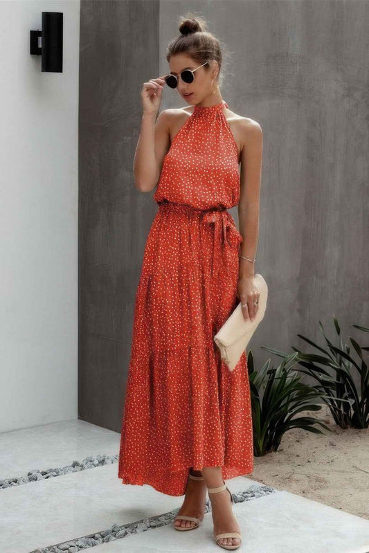 New Arrival – Tie Back Polka Dot Ruffle Hem Halter Dress – New Arrival Now Live