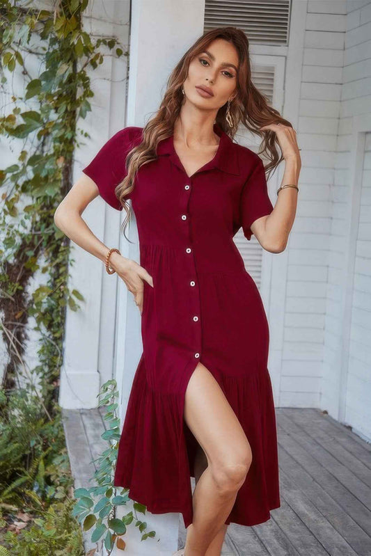 New Arrival – V Neck Short Dress Solid Midi Dress – New Arrival Now Live