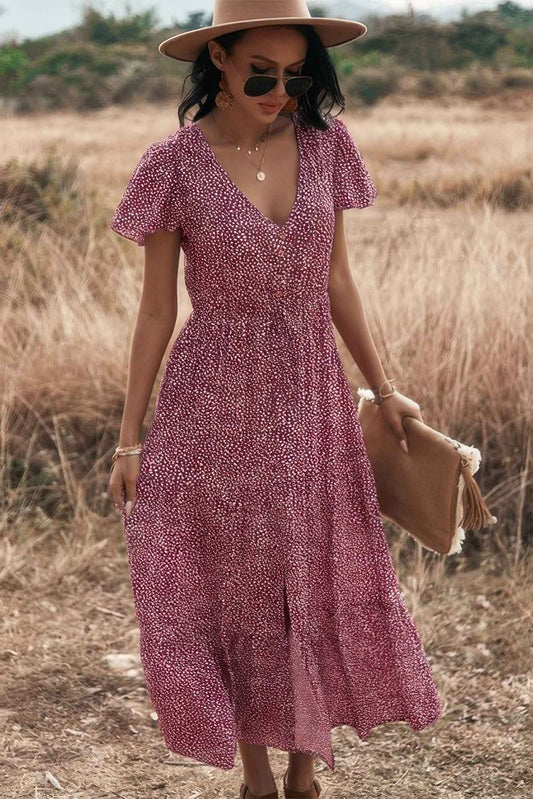 New Arrival – V Neck Polka Dot Short Sleeve Dress – New Arrival Now Live