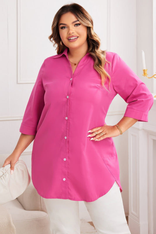 New Arrival – Plus Size Plus A Line Button Loose Fit Pockets Solid Dress – Stylish & Comfortable – New Arrival Now Live