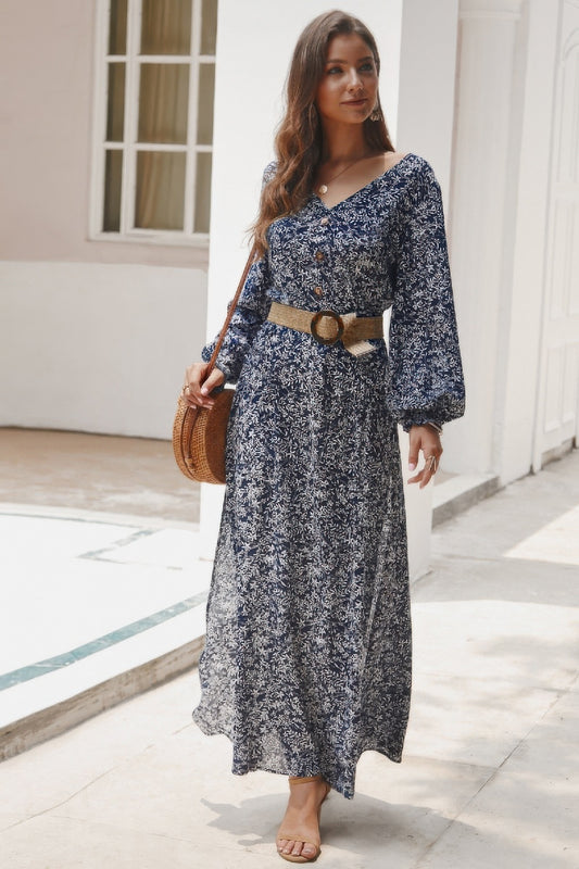New Arrival – Floral V Neck Long Sleeve Full Dress – New Arrival Now Live