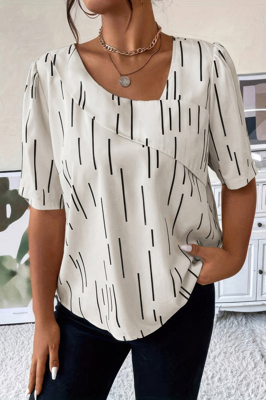 New Arrival – Printed Puff Sleeve Shirt With Line Pattern – New Arrival Now Live