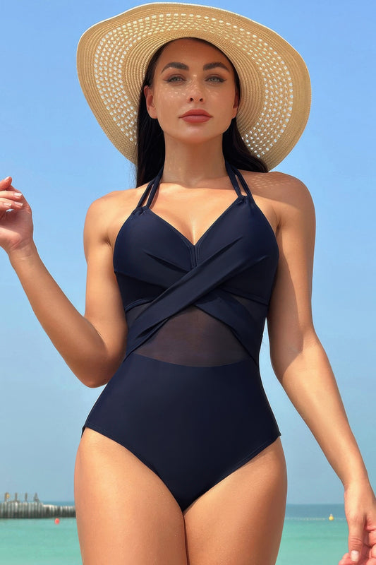 New Arrival – Color Block Halter Cross Lace One Piece Swimsuit – New Arrival Now Live