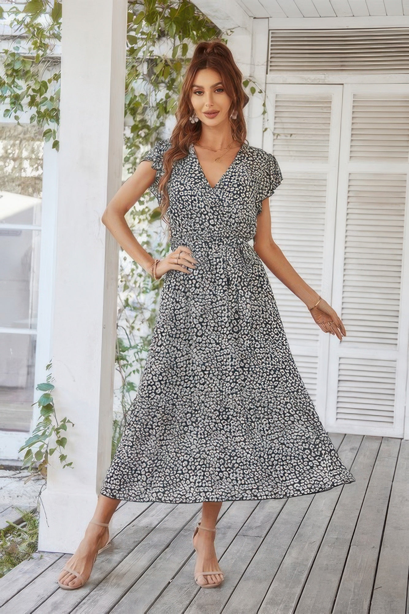 Floral V Neck Ruffle Short Sleeve High Waist Dress – New Arrival Now Live