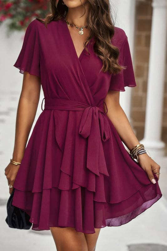 New Arrival – Chiffon Layer Hem Waist Tie Layer Hem Ruffle Dress – New Arrival Now Live
