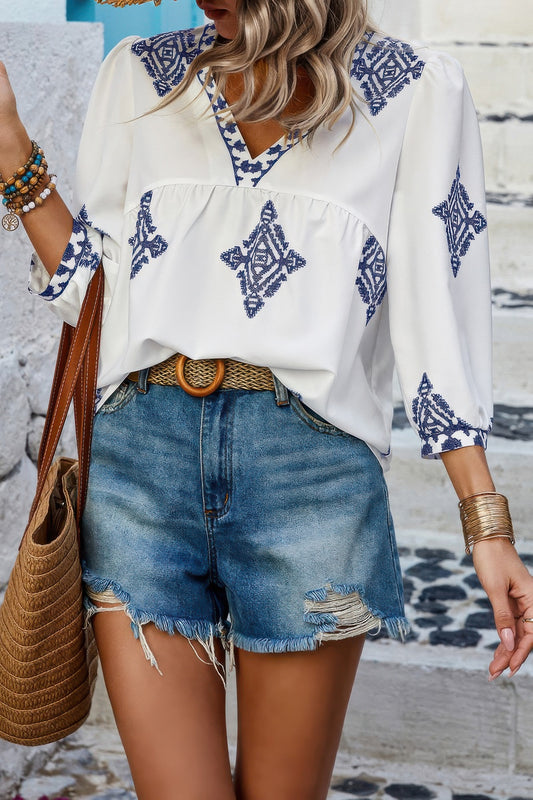 New Arrival – Printed T Shirt V Neck Loose Puff Sleeves Shirts – New Arrival Now Live