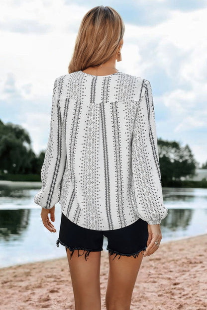 Striped V Neck Vertical Stripe Loose Blouse – New Arrival Now Live