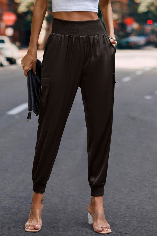 New Arrival – High Waist Trousers Pocket Satin Jogger Pants – New Arrival Now Live
