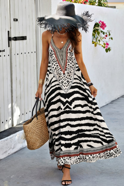 New Arrival – Animal Print Halter Deep V Ruffle Maxi Dress – New Arrival Now Live