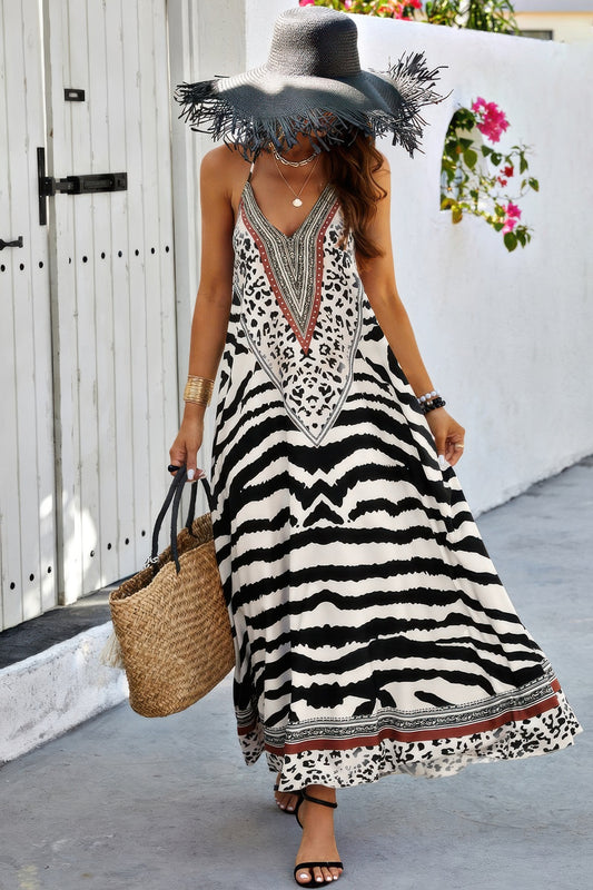 New Arrival – Animal Print Halter Deep V Ruffle Maxi Dress – New Arrival Now Live