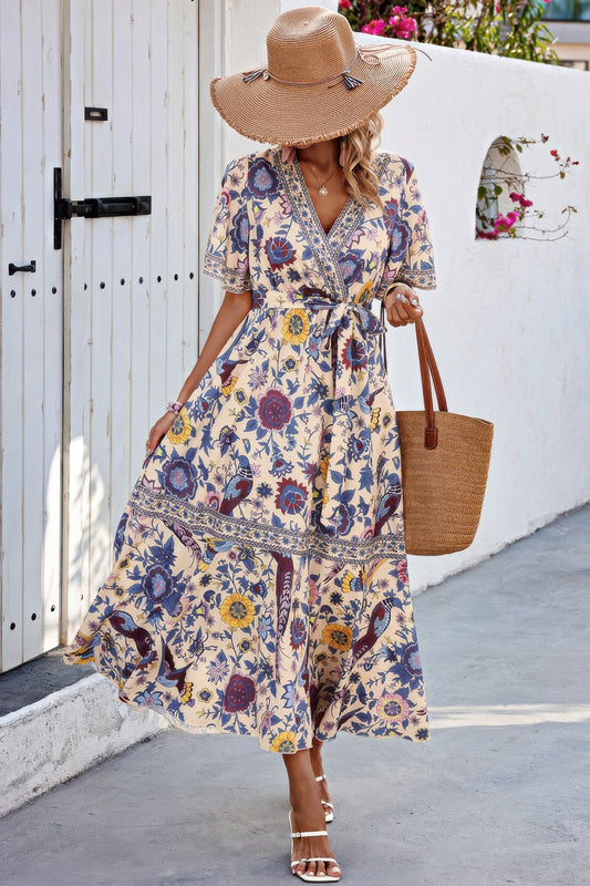 New Arrival – Floral Print Lace Trim Cross Belt A Line Dress – New Arrival Now Live