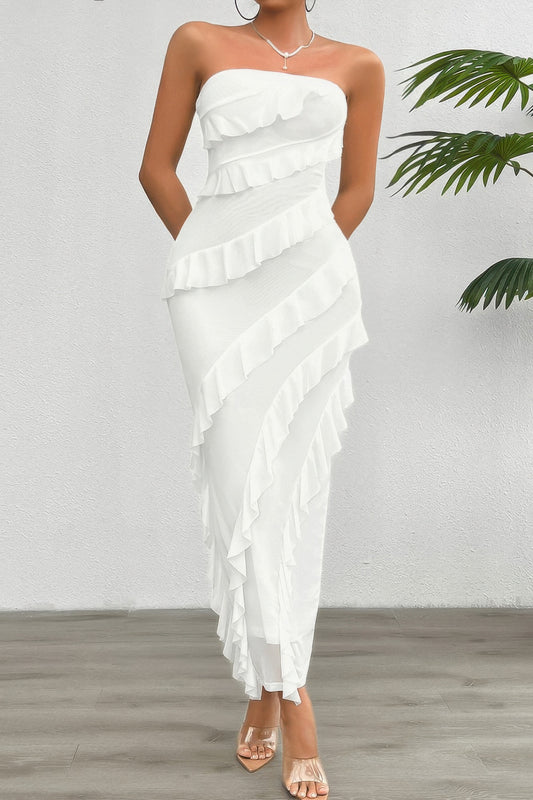 New Arrival – Solid Off Shoulder Ruffle Sleeveless Maxi Dress – New Arrival Now Live