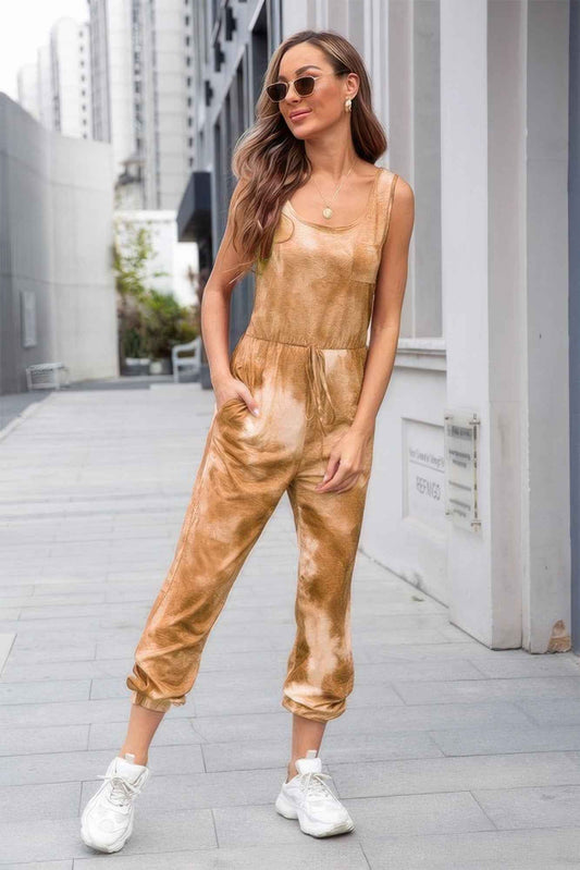 New Arrival – Tie Dye Sleeveless Elastic Wasit Pocket Jumpsuit – New Arrival Now Live