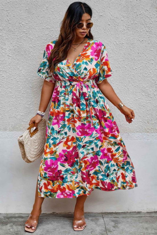 New Arrival – Plus Size Floral Print Cross Belt Fit Dress – Stylish & Comfortable – New Arrival Now Live