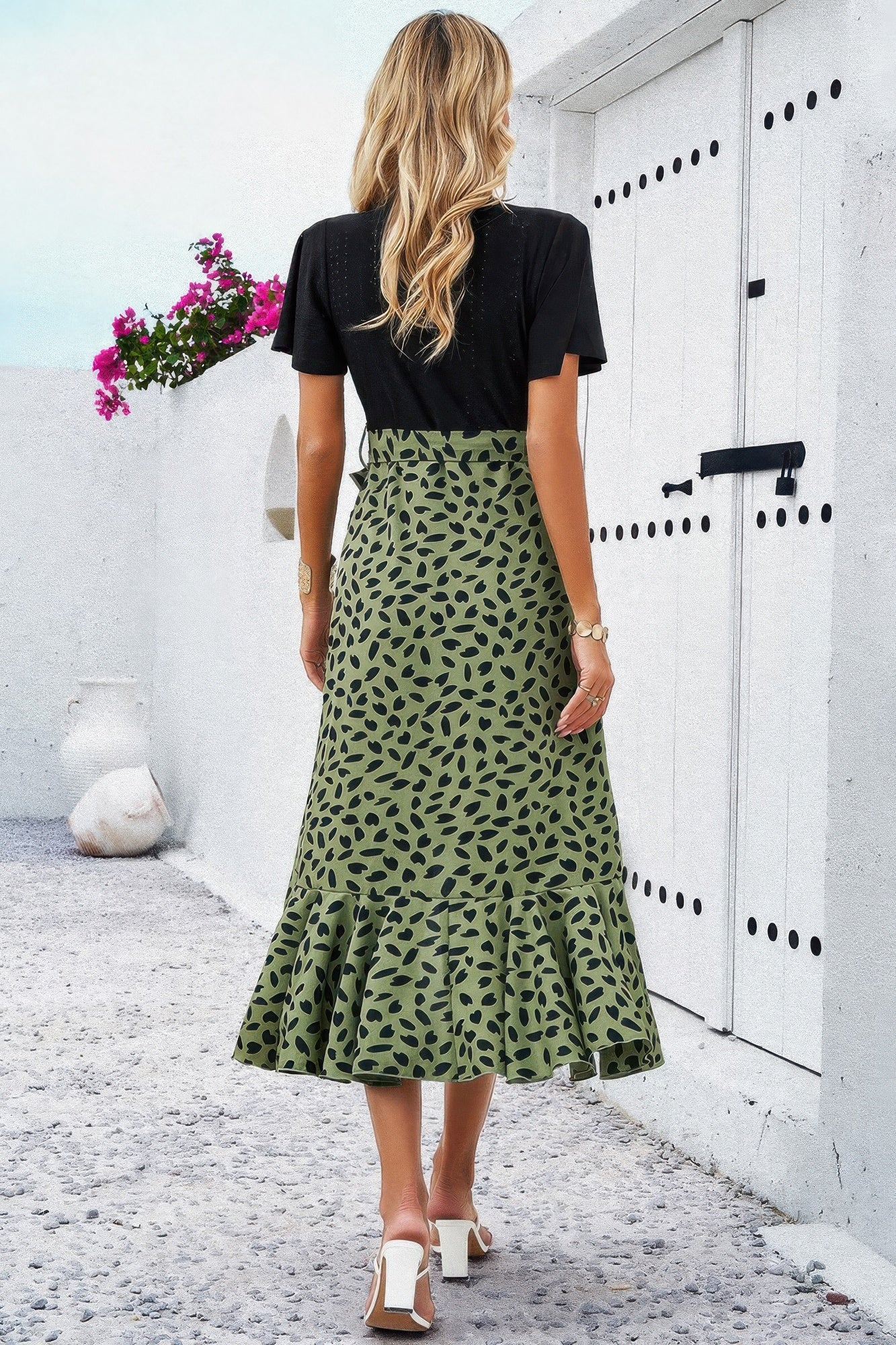 Cross Color Block Lace V Neck Belt Print Dress – New Arrival Now Live