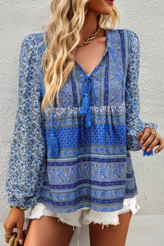 New Arrival – Tie Neck Boho Floral Tunics Long Sleeve Shirt – New Arrival Now Live