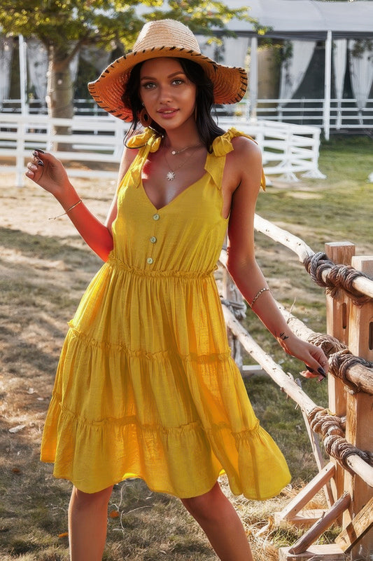 New Arrival – Sleeveless Button Ruffle Dress Swing Pleated Dress – New Arrival Now Live