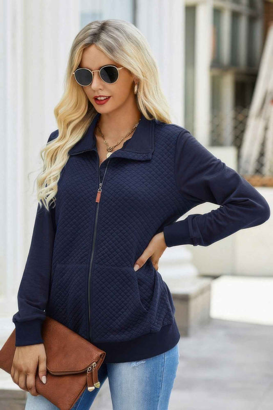 New Arrival – Solid Zip Up Quilted Charm Pockets Jacket – New Arrival Now Live