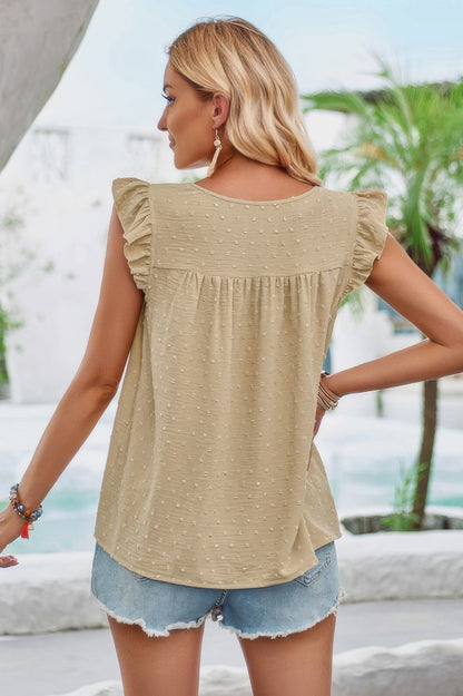 Crew Neck Swiss Dot Short Ruffle Sleeve Top – New Arrival Now Live