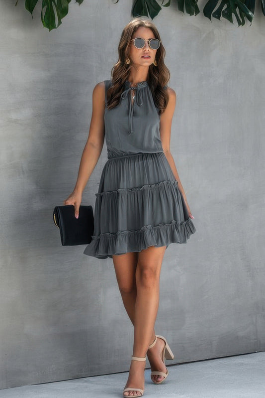 New Arrival – Plus Size Sleeveless Tie Neck Frill Trim Tiered Layer Dress – Stylish & Comfortable – New Arrival Now Live