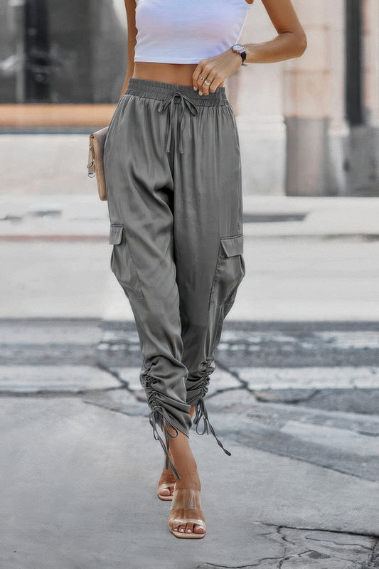 New Arrival – Solid Drawstring Hem Flap Pocket Side Stacked Pant – New Arrival Now Live